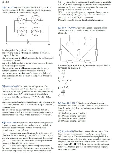 Associação de resistores exercícios gabarito