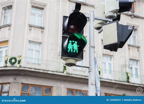 Crosswalk Traffic Light With Same Sex Couple In Love And A Heart Between Them Stock Image