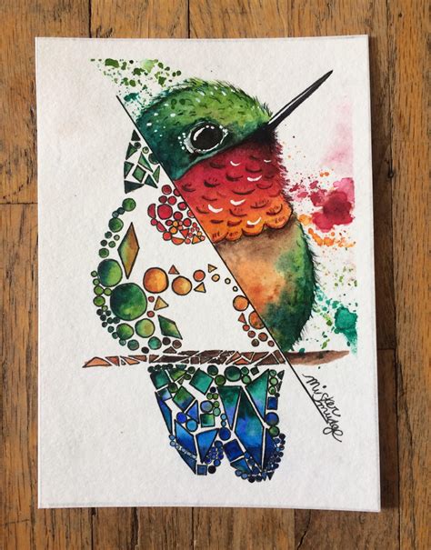 Geometric Hummingbird, Watercolour and Ink, 5x7’’ : r/Art