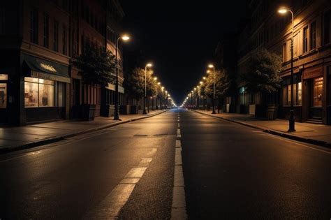 Premium Photo | City road intersection dim street lights street view ... 