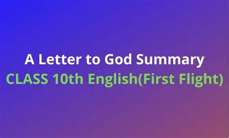 A Letter To God Summary Class English First Flight Chapter Readaxis