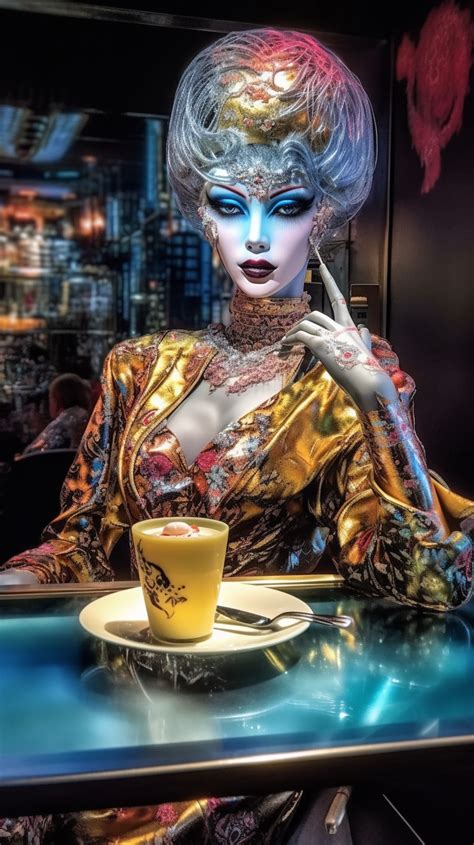 A Mannequin Sitting At A Table With A Cup Of Coffee