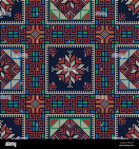 Seamless Pattern Design With Traditional Palestinian Embroidery Motif