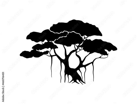 ancient banyan tree silhouette vector isolated on white Stock Vector ...