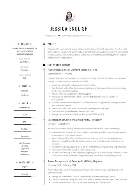 Receptionist Resume Sample Writing Guide Ponasa