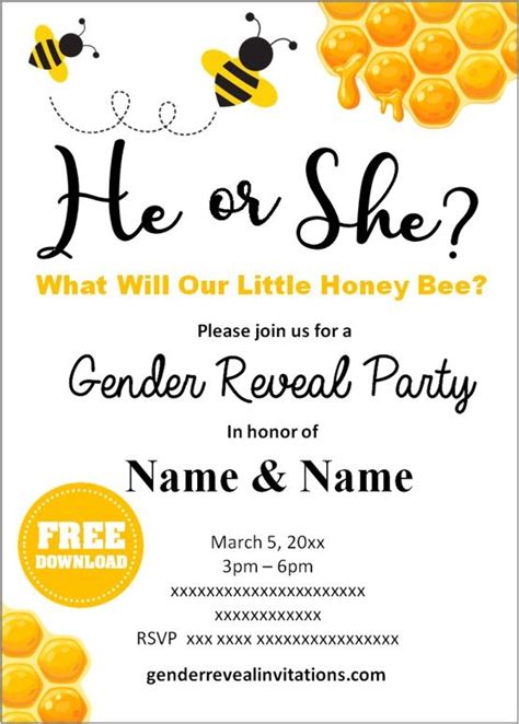 Free Printable Bee Gender Reveal Invitations Templates Gender