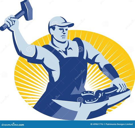 Blacksmith Farrier With Hammer Horseshoe Retro Stock Vector