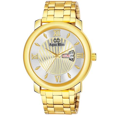 Aqua Bliss Gold Stainless Steel Silver Dial Day Date Analog Men