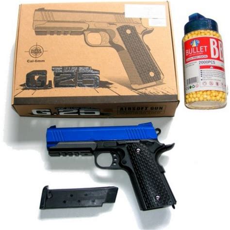 Galaxy G25 Spring Powered Blue Metal Bb Gun Pistol 290 Fps And 2000 Pellets