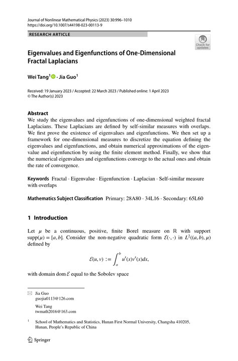 Pdf Eigenvalues And Eigenfunctions Of One Dimensional Fractal Laplacians