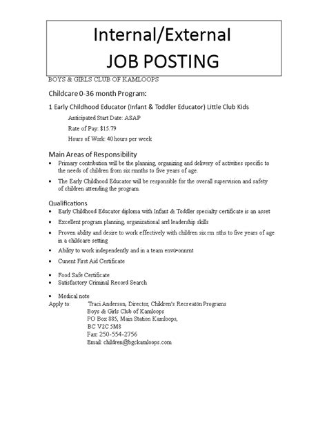 Sample Of Internal Job Posting Sercpkeisb