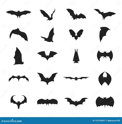 Cartoon Silhouette Black Different Bats Icon Set. Vector Stock Vector