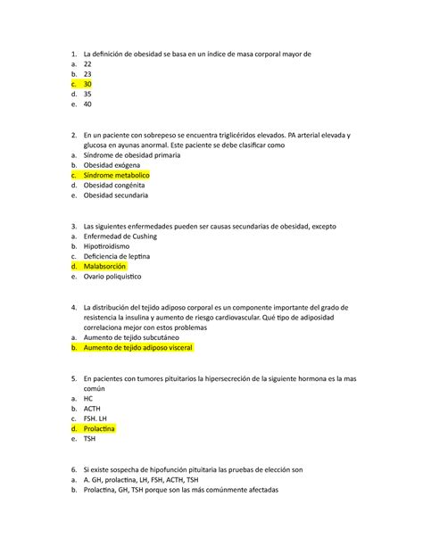 Examen Octubre Preguntas Y Respuestas A B C D E La