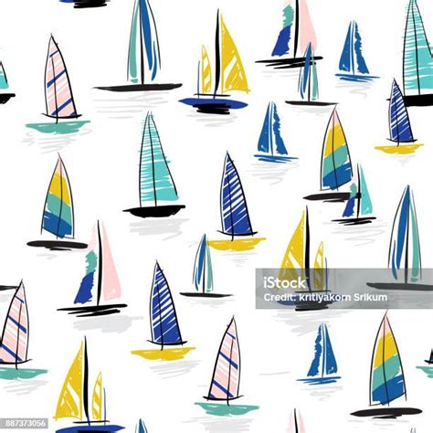 Beautiful Hand Drawing Colorful Wind Surf Seamless Pattern In Vector ...