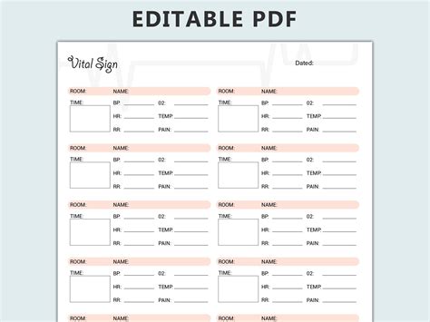 Editable And Printable Vital Sign Chart Vital Sign Log Vital Sign