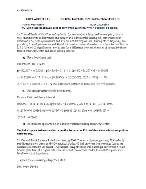 Homework Set 5 This Is Hw 01 960 401 HOMEWORK SET 5 Due Date