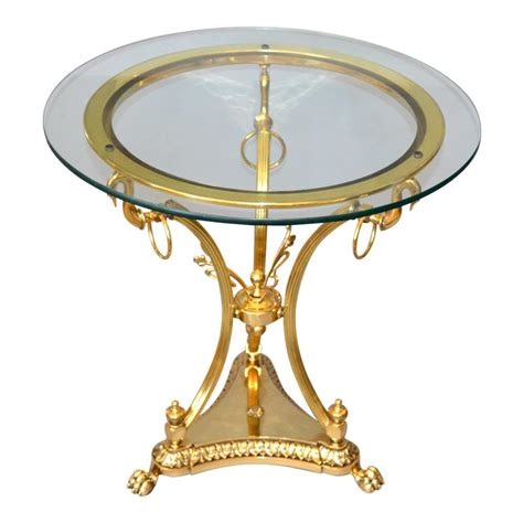 Hollywood Regency Cast Brass Claw Feet Round Glass Side Table Glass Side Tables Side Table