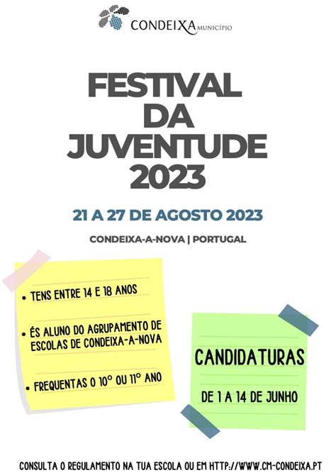 Festival Da Juventude Em Condeixa De A De Agosto Inscri Es