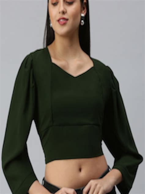 Buy Showoff Women Olive Green Crepe Crop Top Tops For Women 17669654