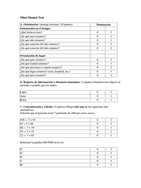 Mini Mental Test | PDF