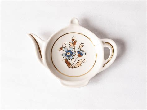 Hand Painted Zsolnay Porcelain Tea Bag Holder With Blue Flowers