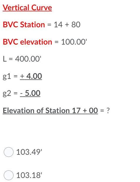 Solved Vertical Curve BVC Station 14 80 BVC Elevation Chegg