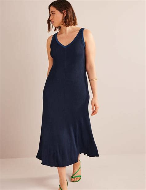 V Neck Knitted Midi Dress Navy Boden Uk