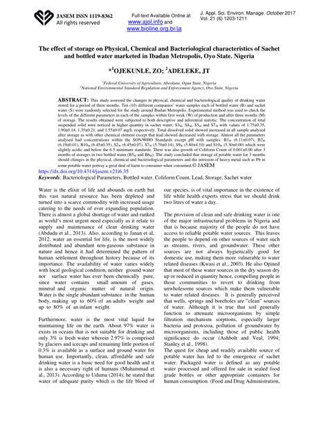 Pdf The Effect Of Storage On Physical Chemical And Bacteriological