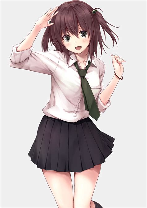 The Big Imageboard Tbib D Arm Up Bangs Black Legwear Black Skirt Blush Brown Hair Collared