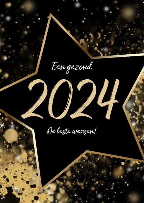 Kerstkaart Ster 2024 Goud Kerstkaarten Kaartje2go