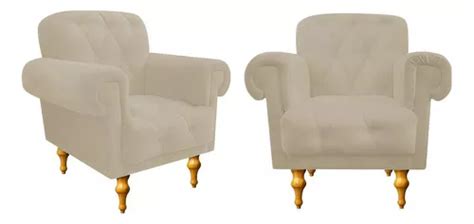 Kit De Sillones Decorativos Dani Capiton Gamuza Beige Oficina