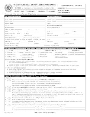 Fillable Online Dps Texas Texas Commercial Driver License Application