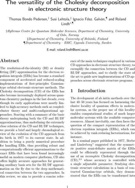 The Versatility Of Cholesky Decomposition In Electronic Structure