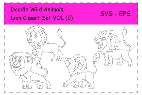 lion clipart set outline wild animals graphic  ahmed sherif