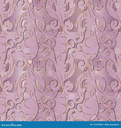 Light Pink 3d Baroque Seamless Pattern Vector Floral Background Stock