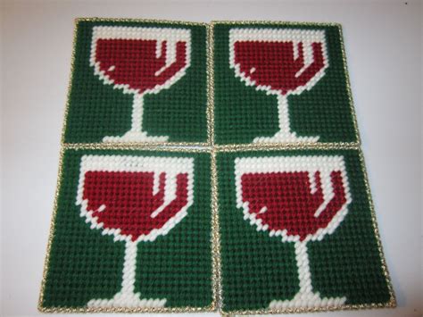 Hanukkah Wine Goblet Coasters In Plastic Needlepoint Sold In A Set Of 4 Plastic Canvas