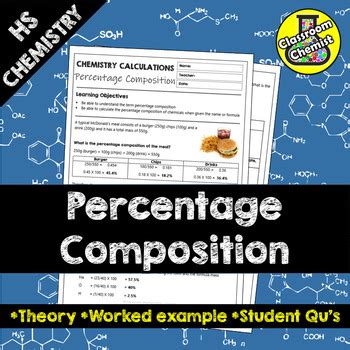 Percentage Composition Worksheet By Classroom Chemist Tpt