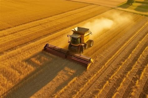 Premium AI Image Aerial View Of Combine Harvester In Vast Wheat Field