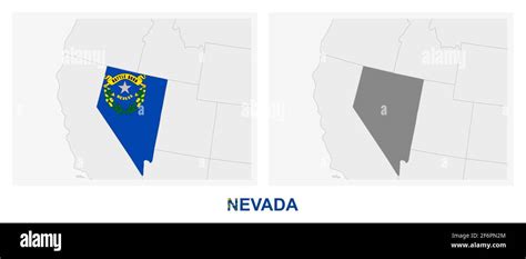 Two Versions Of The Map Of Us State Nevada With The Flag Of Nevada And