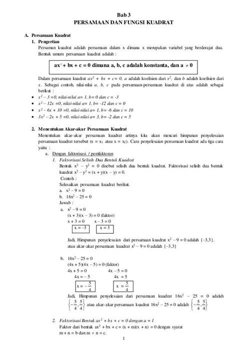Materi Matematika Kelas 9 Persamaan Dan Fungsi Kuadrat Pancakes