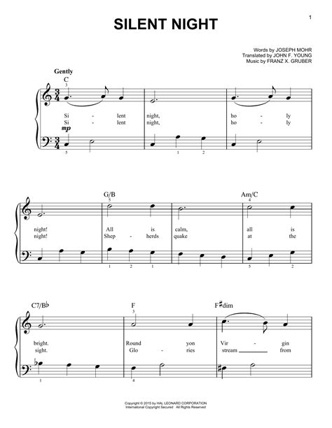 Silent Night By Franz X Gruber Sheet Music For Very Easy Piano At Sheet Music Direct