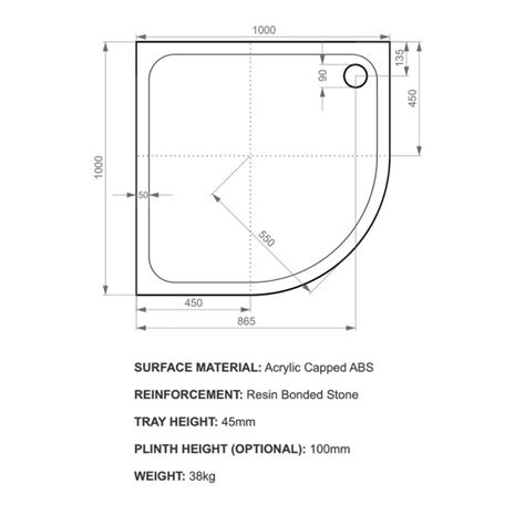 Kudos K Stone Slimline Quadrant Shower Tray White 1000 X 1000mm