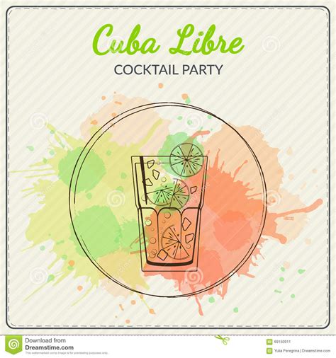 Cuba Libre Hand Drawn Vector Illustration Of Cocktail Colorful