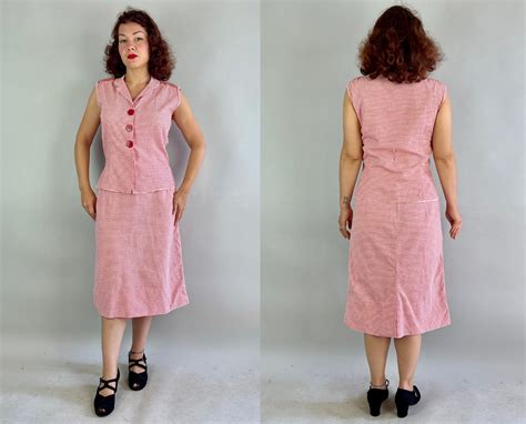 1940s Summer Stripes Ensemble Vintage 40s Pink And White Striped Seersucker Cotton Sleeveless