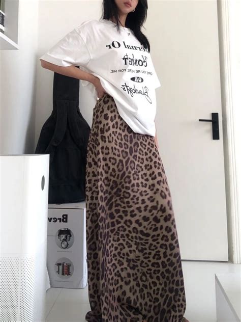 Houzhou Leopard Print Long Skirt Women 2024 Summer Vintage Sexy High