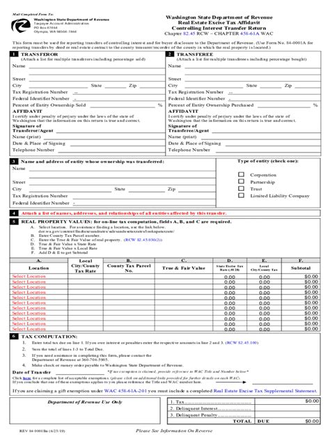 Fillable Online Dor Wa Dor Wa Gov Sites DefaultReal Estate Excise Tax