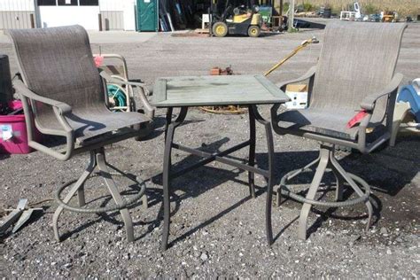 (2) Tall Patio Swivel Chairs with Table - Albrecht Auction Service