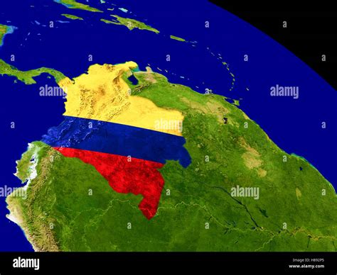 Mapa De Colombia Con Bandera Incrustada En La Superficie Del Planeta