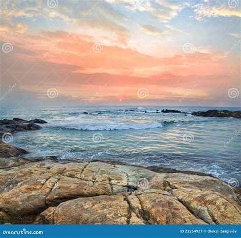 Ocean shore at sunset stock image. Image of landscape - 23254927