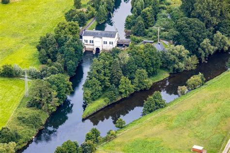 Luftbild Nachtigall Fluß Delta und Strom Mündung Ruhr Obergraben